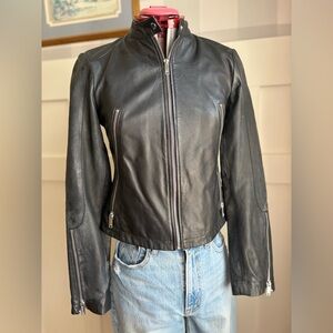 DKNY Black Leather Zip-Front Jacket